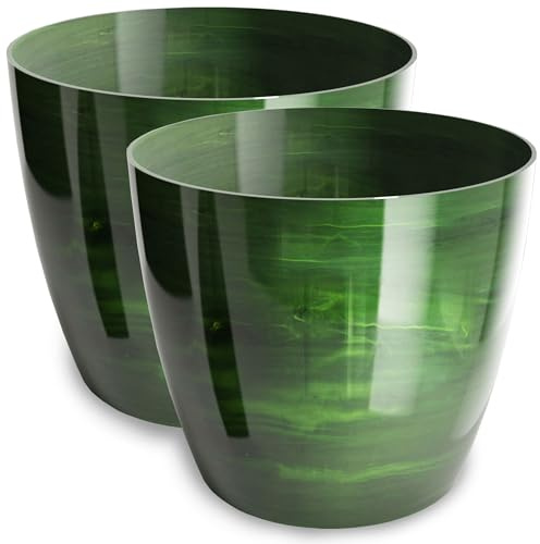 PECZEKO Blomkruka glänsande, planteringskruka av ytterkruka plast dekorativ kruka för, stora och små växter, set om 2 blomkrukor, blomkruka örtkruka, (2-pack) grön, ø 12 cm