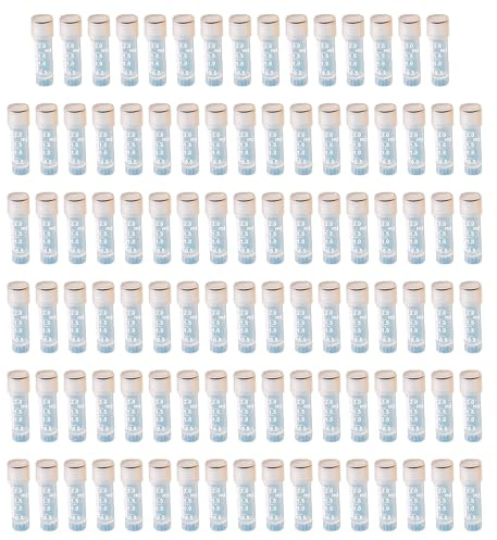 HUAZIZ 100 pcs Plástico Tubos de ensayo, 2ml Transparente,Tubo criogénico, Contenedor de Muestra, Tubo de Congelación de Laboratorio, Vial de Plástico con Transparente Tapa de Sellado de Tornillo