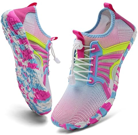 Barefoot Shoes Mens Womens Water Shoes Beach Swim Shoes for Outdoor Hiking Walking Wilderness Trekking(201 Blue Pink, 3.5UK)