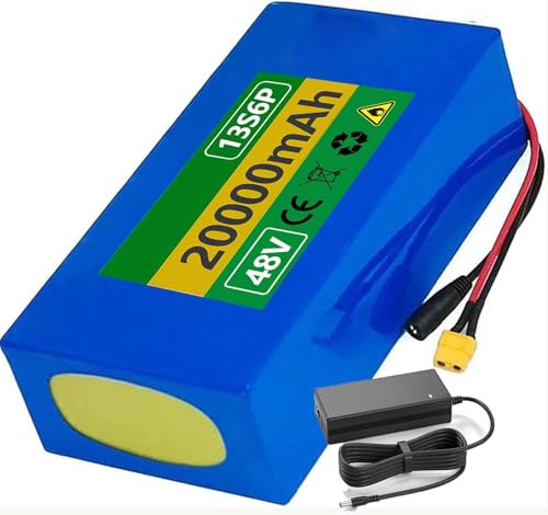Batterie De Vélo Électrique 48 V 20 Ah, Batterie Lithium 48V 13S 6P pour Vélo Électrique, avec Chargeur, Batterie Lithium 48 V pour Scooter Trottinette électrique 48V 20Ah, XT60+SM