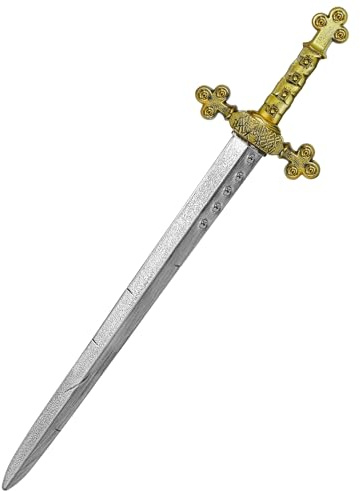 Spinosaurus 27.5 Mittelalter Ritterschwert Kinder Wikinger Schwert Fasching Kreuzritter LARP Lang Schwert Ritter Kostüm Kinder für Halloween (Gold-Rosette)