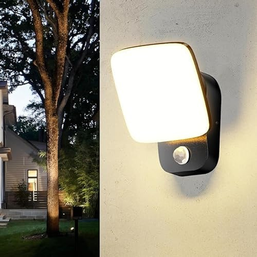 HaoDrisk 18W Applique Murale Exterieur LED Eclairage Exterieur avec Detecteur - Étanche IP65 Interieur 3000K Lampe Murale avec Pivotant à 360° Aluminium Panneau LED pour Terrasse Entrée Jardin Garage