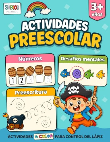 Actividades PREESCOLAR niños 3 años. Números, desafíos mentales y preescritura: Libro de actividades A COLOR para el control del lápiz y estimulación ... control del lápiz, para niños desde 2 años.)