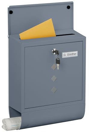 Relaxdays Boite aux Lettres, métal, 4 clés, Porte-journaux, Design Sobre, H x L x P : 38 x 31 x 14 cm, Anthracite