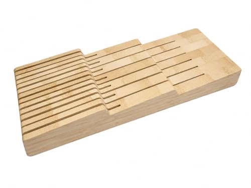 Bamboo in-Drawer Knife Block, 13 Slot Knife Drawer Organiser, Blade Holder