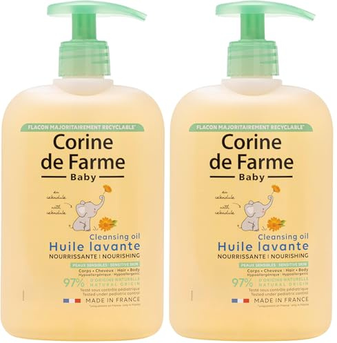 Corine de Farme, Olio detergente nutriente 500 ml per bambini, estratto di calendula, ipoallergenico, pulizia delicata per pelle secca molto secca, adatto ai capelli, 97% ingredienti naturali