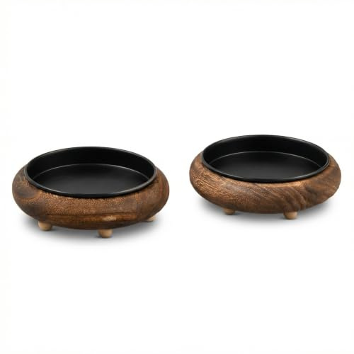 2 Unidades Plato para Vela de Madera, Portavelas para Velas Cilíndricas, Salvavelas Redondo Bandeja, Portavelas Decorativos para Vela Bautizo Boda, Negro