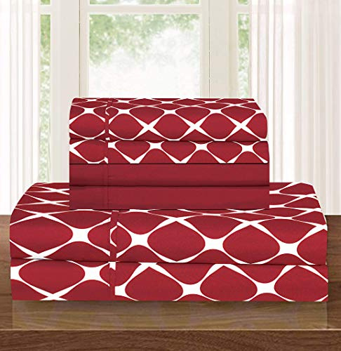 Elegant Comfort Luxury Softest and Coziest 6-Piece Bed Sheet Set, Wrinkle Resistant Milano Trellis Pattern-1500 Thread Count Egyptian Quality Microfiber Bedding Set, Queen, Burgundy