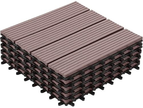 IDMarket - Lot de 5 Dalles de terrasse WODHY clipsables Bois Composite Taupe 30 x 30 cm