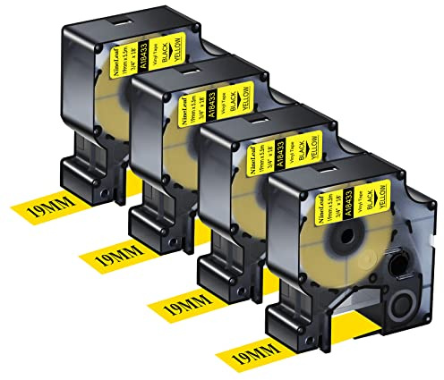 Nineleaf 18433 Vinyl-Klebeband, kompatibel mit DYMO Rhino 4200 5200 5000 6000 Etikettenmachern und mehr, Schwarz auf Gelb, 19 mm x 18 Feet (5,5 m)