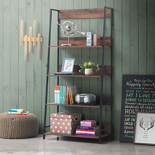 TAD TIMBER ART DESIGN UK Abbey Wide Rustic Industrial Ladder Bookcase Desk Shelving Shelf Unit 4 Tier
