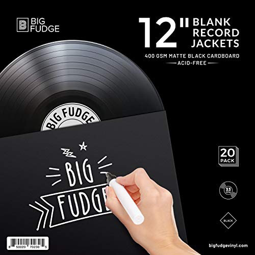 BIG FUDGE Pro Blank Schallplatten Hüllen - 12 x Schwarz - 20 Vinyl LP Schutzhüllen 400 g/m² - Kompatibel mit Aussenhüllen und Innenhüllen