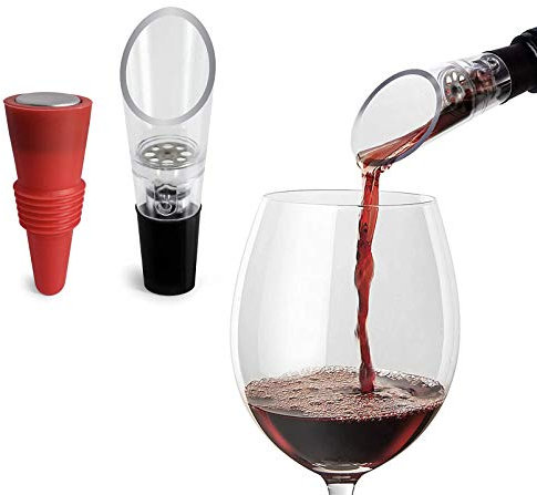 TenTen Labs Verseur Aérateur à Vin Décanteur à Vin et Bouchon Bouteille Vin COMBO – Bec Verseur de Qualité Premium et Bouchon de Bouteille – Coffret Cadeau Inclus (le Noir)