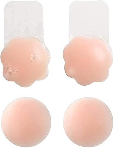 HSAJS Cubrepezones Adhesivos Forma Flor Redonda Silicona Sujetador Invisible Reutilizable Copa CD Pecho Discreto