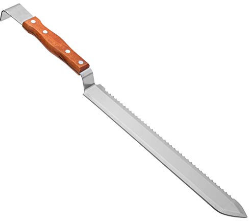 BHDK Honig-Entdeckelungsmesser, Edelstahl gezahntes Entdecker-Messer Leichter Honigschleuder-Handwerkzeug Bienenzuchtzubehör Imker-Ausrüstung mit Holzgriff zum Ernten von Honig extrahieren