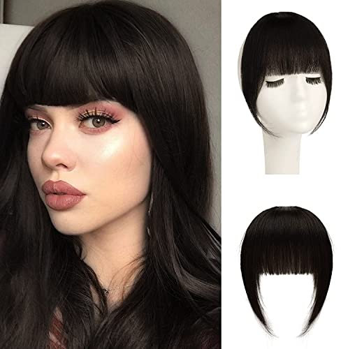 Sofeiyan Frangia Clip Capelli Veri Frangetta Finta Extension 100% Capelli Veri Natural Bangs Hair Clip Frontale Frangia Posticci per Capelli Donna, Nero naturale