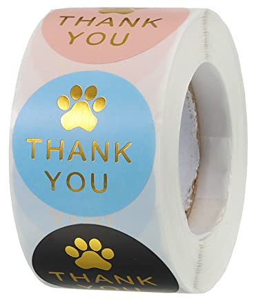 sourcing map 1 Roll Paw Print Thank You Labels 1.5 Inch Adhesive Gold Dog Paw Tags for Greeting Card, DIY, Business, 500 Count/Roll