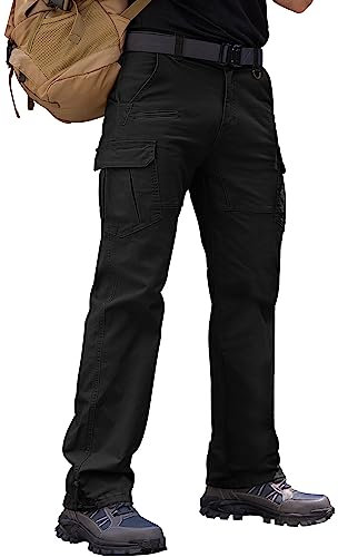 Vthereal Cargohose Herren Baumwolle Outdoorhose mit 7 Taschen Männer Arbeitshosen Chino Taktische Ranger Hose für Jagd Wandern, Schwarz, XL