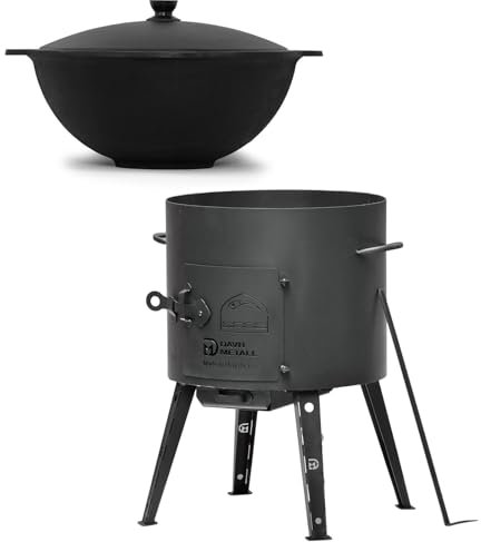 Uchag Ø49 Uchag Poêle de camping 2 mm en acier Utschag 22 l Kazan Cheminée Cuisine extérieure Poêle à ragoût canon à goulasch
