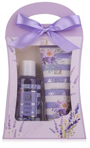 Accentra Set doccia da donna LaVENDEL in bella confezione regalo – 2 pezzi con gel doccia e lozione per il corpo – Set regalo per compleanno, San Valentino e Natale