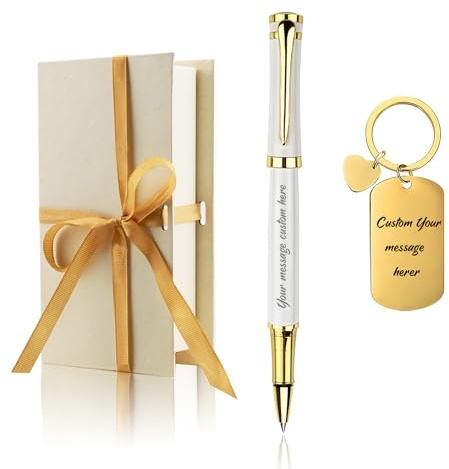 Yastar Stylo cadeau professionnel personnalisé avec porte-clés personnalisé graver avec votre message, nom d'entreprise, numéro de téléphone sur le stylo – Cadeau souvenir pour collègues amis