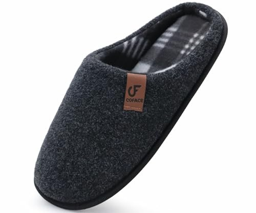 COFACE Zapatillas de Estar en Casa Hombre Invierno Calientes Pantuflas Confort Espuma de Memoria Zapatos con Antideslizante Suela Talla Negro 43