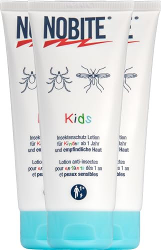 NOBITE Kids Insektenschutz Lotion – 3 × 100 ml | Mücken- & Zeckenschutz für Kinder ab 1 Jahr & Schwangere | DEET + Icaridin | Hautfreundlich, tropentauglich, parfümfrei