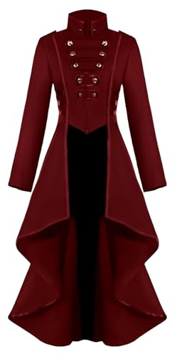 MVFEUIJ Giacca da donna Steampunk, Frac gotico da donna, abiti vittoriani da palazzo, cappotti vintage per donne, costume di Halloween, carnevale, abbigliamento per feste cosplay (Rosso, 3XL)