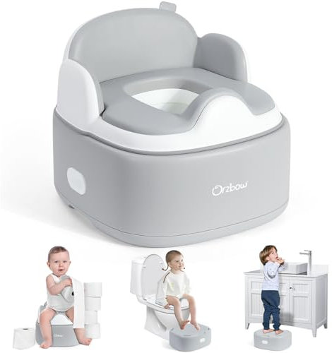 Orzbow Töpfchen für Kinder, 3-in-1 Toilettensitz Kinder mit Tritthocker, Verstaubar Kindertoilette mit Spritzschutz, Einfaches Design, Leicht zu Reinigen, Glatt und Gratfrei, Grau