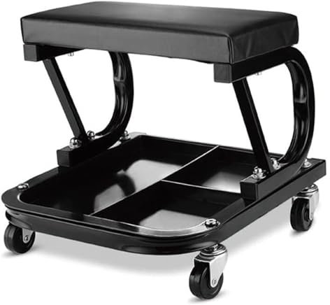 Garage Roller Seat,Low Stool with Wheels,Heavy Duty Rolling Shop Mechanic Creeper/Shop Stool,with Tool Tray and Equipment Rack