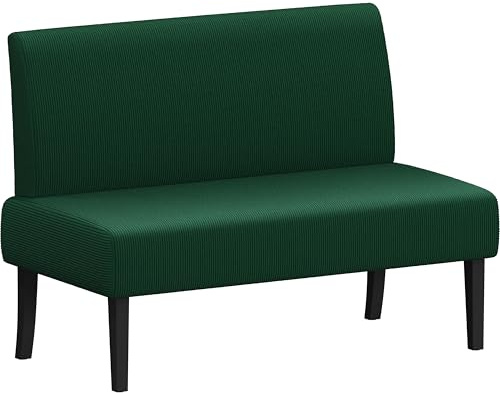 Soberine Divano Moderno a 2 Posti con Schienale Divano in Tessuto senza Braccioli Divanetto a Coste con Gambe in Legno per Soggiorno Ingresso Ufficio e Cucina (Verde)