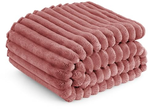 Bedsure Fleece Throw Blanket for Sofa - Fluffy Cosy Warm Blankets for Bed, Soft Cute Single Throw Gifts for Women and Girls, Brick Dust, 130x170 cm