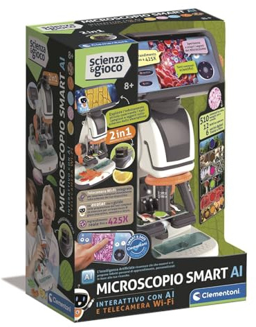 Clementoni Scienza e Gioco - Microscopio smart AI, Interattivo con Telecamera Wi-Fi, Super Microscopio con modalità Digitale e analogica, Bambini 8+ Anni, Lingua Italiana, 19387