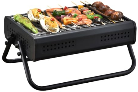 AIZYR Kolgrill BäRbar Kolgrill, Minigrill I Rostfritt StåL Bordsgrill FöR Hemmacamping, Vandring Och Picknick,Black