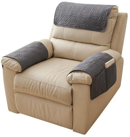 3Pcs Sofa Armrest Cover, Anti-Slip Armchair Slipcover, Waterproof Quilted Recliner Sofa Cover Armchair Covers with Side Pocket Abrasion Furniture Protector for Arms Headrest for Pet (Dark Gray）
