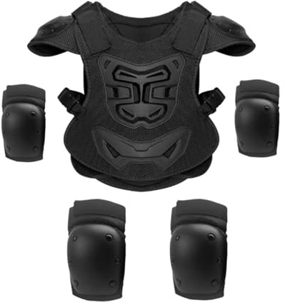 Fiocias Kids Motocross Vest Conjunto de Protección para Niño con Chaleco Coderas Y Rodilleras Material Transpirable Resistente Al Impacto Ajustable Apto
