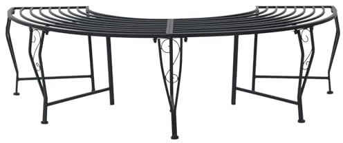 Tonture Banc d'arbre 4 Places en Acier Noir 160 x 80 x 44 cm pour Jardin Extérieur Terrasse Patio Balcon, Structure Solide Résistante aux Intempéries, Idéal pour Repos et Détente en Plein Air