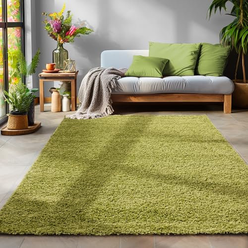 SIMPEX Flauschiger Teppich Wohnzimmer Schlafzimmer Läufer Flur Esszimmer Küchenteppich Hochflor Einfarbig Modernes Design 30 mm Florhöhe Kuschelweich, Grün, 240 x 340 cm
