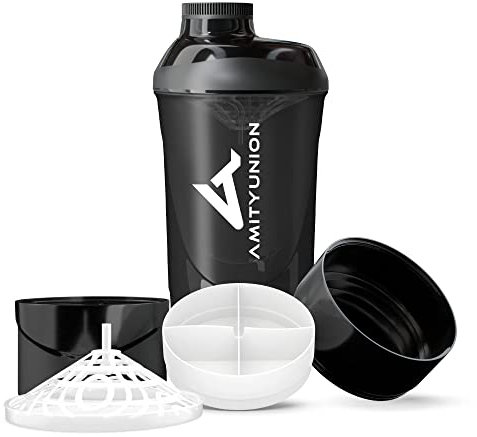AMITYUNION Shaker per proteine ​​- L'ORIGINALE Senza BPA con setaccio, scala per frullati di siero di latte cremosi, tazze Gym Deluxe per isolati e concentrati sportivi, (Tazza fumogena nera)