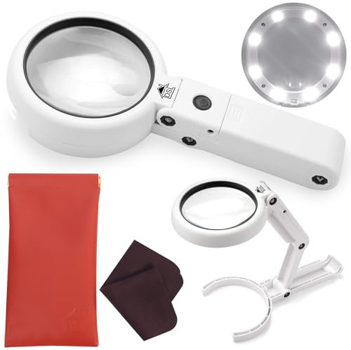 DSL Magnifying Glass with Light - Portable Illuminated Magnifying Glasses 5X, 11X Magnification Lens 8 LED Lighted USB Charge Magnifier with Desktop Hand-Held Folding 2 in 1 Upgrade Versio