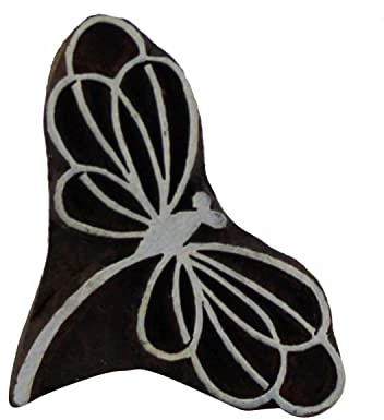 Sharvgun Wood Block Printing Hand Carved Indian Textile Stamp Dragonfly Motif Clay Project Scrapbook Pottery Craft Wooden Printing Block Hand Carved Textile Wooden Stamps for Fabric