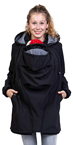 Viva la Mama - 3in1 Umstandsjacke mit Baby Trageeinsatz Allwetter - MELLORY schwarz/Streifen - L