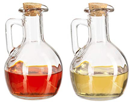 8 Jarras para Aceite y Vinagre, Botellas con Corchos, Aceiteras Redondas, Vinagreras de 180 ml, Transparente