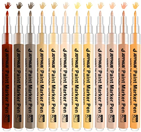JEFFNIUB Hautfarben Acrylstifte für Steine Wasserfest 12 Stück, 0.7 Dünner Spitze, Malen für Holz, Leinwand, Glas, Papier, Leder, Keramik, Scrapbook,Ostereier