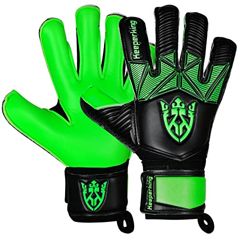 Keeperking - Gants de gardien de but pour enfants, garçons et adultes, sans protège-doigts, 4 mm (5, B, vert)