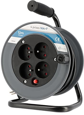 Enrouleur électrique Compact 12 mètres, câble 3g1mm², 4 Prises 16A + Terre