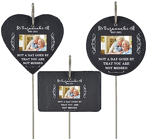 Personalized Photo Name Memorial Slate and Hook, Custom Picture Memorial Stone, Forever in Our Hearts Memorial Slate in Loving Memory Grave Marker, Sympathy Gifts for Loss of Mom, Dad