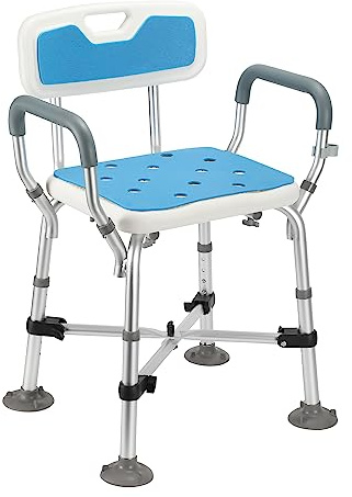 Randaco Tabouret de Douche pour Personnes âgées, avec Double Barre transversale renforcée, réglable en Hauteur, siège de Douche avec Dossier et accoudoirs, pour la Douche Adulte