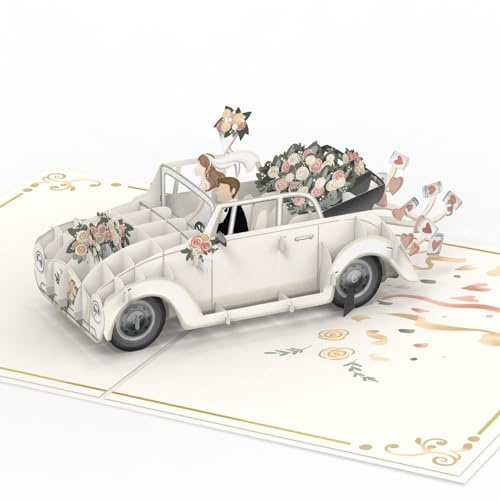 papercrush® Tarjeta de boda tamaño DIN A4 XXL, tamaño XXL, diseño de coche de boda, tarjeta de boda 3D extragrande con coche just married, tarjeta de felicitación para boda, regalo de dinero para