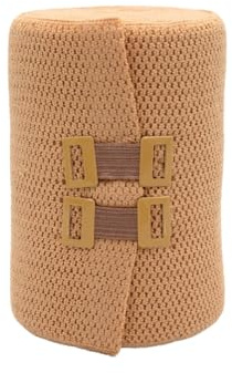 Benda Bielastica Compressiva Elevata Estensibilità longitudinale ad uso Flebologico, Cotone, Color Pelle, con Fermagli - uso Professionale Medicale 10 cm x 7 m
